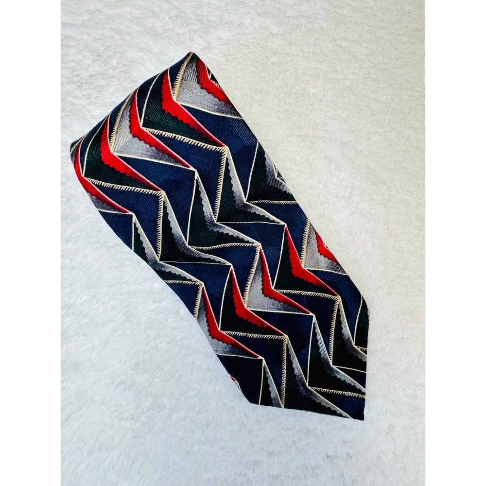 Colours by Alexander Julian Necktie Navy Geometric Silk Width 3.75"‎ Length 56"